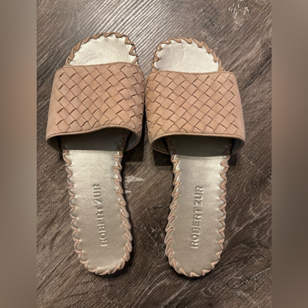 Robert Zur Woven Slide Sandals in Tan